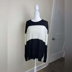 Lotus Eaters Black White Cashmere Wool Striped Sweater Oversized Drop Shoulder